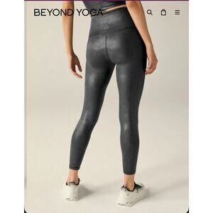 Beyond Yoga Heather Rib‎ Black Shine High Waisted Midi women Legging size Small